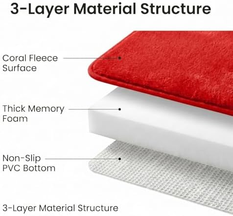 2 Piece Memory Foam Bath Mat Set, Extra Soft Absorbent Bathroom Rugs with U-Shaped Toilet Rug, Non-Slip Backing, Machine Washable, 24x16 + 20x20 U-Shaped, Red