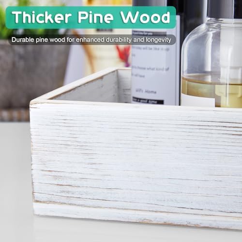 ALELION White Bathroom Basket - Wooden Toilet Tank Paper Basket with Handle for Organizing - Back of Toilet Storage Organizer for Bathroom Tank Topper Counter