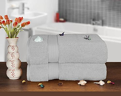 GLAMBURG 700 GSM Premium Cotton 2-Pack Oversized Extra Large Bath Sheets - 100% Combed Cotton - 2 Bath Sheets 35x70 - Luxury Hotel & Spa Quality - Durable Ultra Soft Highly Absorbent - Light Grey