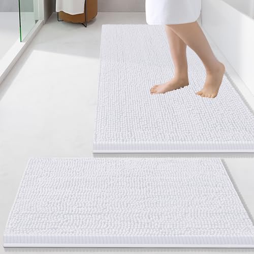 Smiry Chenille Bathroom Rugs Sets 2 Piece (34x21+24x16, White)