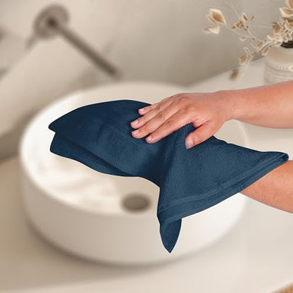 BOUTIQUO Ultra Soft 6-Piece Hand Towel Set 16x28-100% Ringspun Cotton - Durable & Highly Absorbent Hand Towels - Ideal for use in Bathroom, Kitchen, Gym, Spa & General Cleaning - Mineral Blue