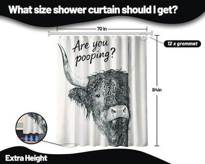 Funny Highland Cow Shower Curtain Western, 72x84 Inch