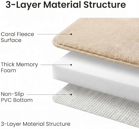 2 Piece Memory Foam Bath Mat Set, Extra Soft Absorbent Bathroom Rugs with U-Shaped Toilet Rug, Non-Slip Backing, Machine Washable, 24x16 + 20x20 U-Shaped, Camel