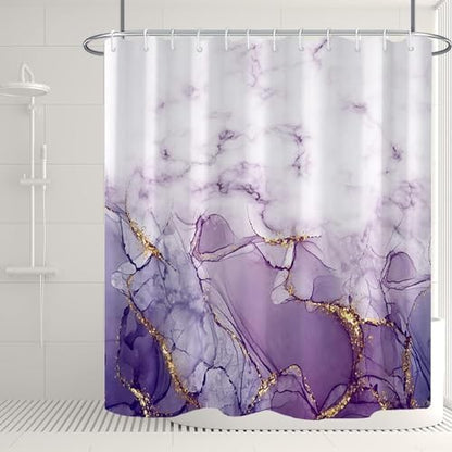 Purple Marble Long Waterproof Shower Curtain 72x78 inches