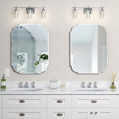 Silver Wall Mirror-Beveled Edge Frameless Mirror for Bathroom, Vanity, Bedroom, Rectangle Mirrors （32X24inch）