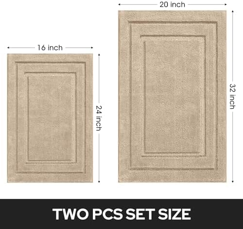 HOMEIDEAS Bathroom Rugs Sets 2 Piece, Super Soft and Absorbent Non Slip Microfiber Machine Washable Bath Mat Set (20" x 32" + 16" x 24", Beige)