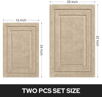 HOMEIDEAS Bathroom Rugs Sets 2 Piece, Super Soft and Absorbent Non Slip Microfiber Machine Washable Bath Mat Set (20" x 32" + 16" x 24", Beige)