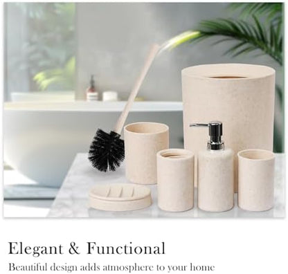 CERBIOR Bathroom Accessories Set 6 PCS Wheat Straw BathroomSet,Beige