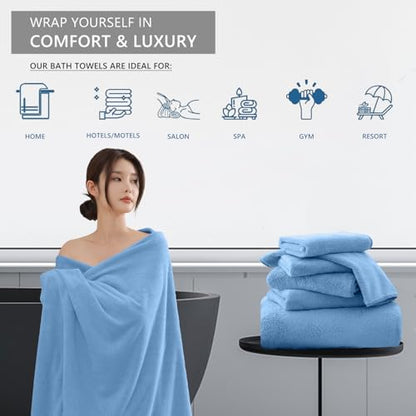 Extra Large Bath Sheet 4 Piece (35"x70")-Ultra Soft Oversized Bath Towel,Bath Sheet Towel for Bathroom Hotel,Plush Highly Absorbent Quick Dry Shower Towel Set for Adults,Bathroom Towel Set Blue