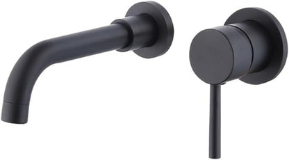 Faucet Modern Brass Mounted Bathroom Basin Faucet Concealed Wall Sink 360° Swivel Spout Hot and Cold Water Bathtub Tap(Black) Faucet