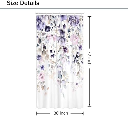 Floral Small Stall Purple Pink Leaf Bathroom Shower Curtain Set
