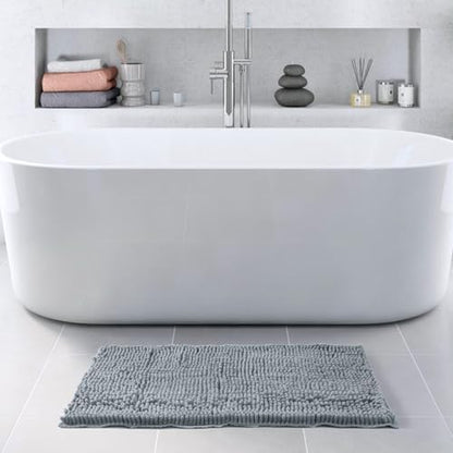FRESHMINT Chenille Bathroom Rugs Non-Slip Bath Mat 32"x20", Washable Soft Shower Mat, for Bathroom Floor & Tub Fluffy Shag Bath Rugs, Durable Thick Water Absorbent Microfiber Shower Rugs, Sky Gray