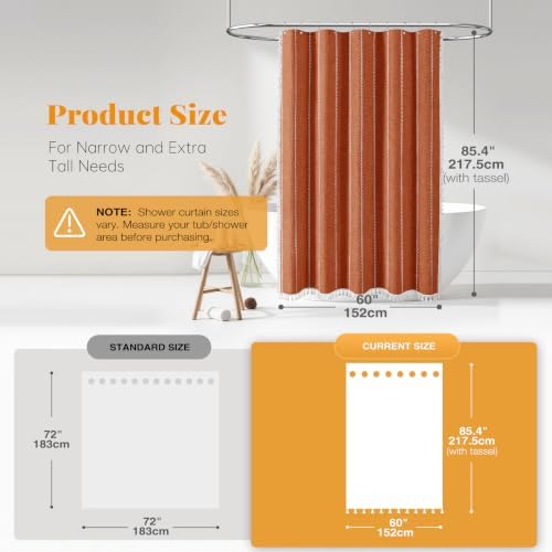 BTTN 60 x 84 Boho Linen Heavy Duty Cloth Shower Curtain Set, Burnt Orange