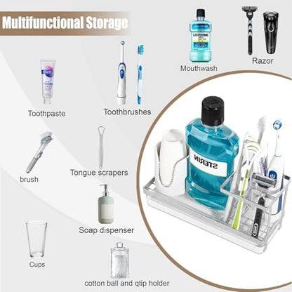 Toothbrush Holders Toothpaste Organizer Bathroom Accessories, Silver