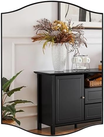 ANDY STAR Black Bathroom Mirror, 20"x30" Scalloped Wall Mirror in Stainless Steel Metal Frame, Unique Vanity Mirror with Modern Curved Edge Design, Ideal for Bathroom, Bedroom, Entryway
