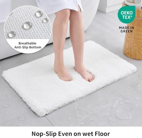 Disolla White Bathroom Rug 17x24 - Non-Slip Plush Small Bath Mat, Highly Absorbent & Ultra Soft Fluffy Floor Mat, Machine Washable for Shower and Tub