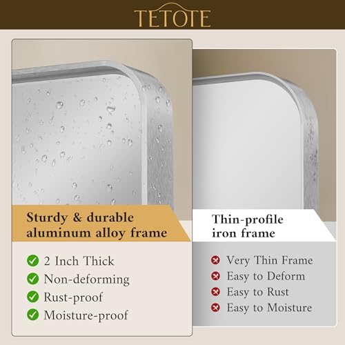 TETOTE 48 x 30 Inch Bathroom Vanity Mirror, Silver Framed Brushed Nickel Modern Farmhouse Decorative Rectangle Entryway Wall Mirror (Horizontal/Vertical)