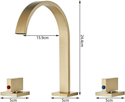 Modern Bathroom Sink FaucetDouble Handle Waterfall Design 3 Hole Full Copper Vanity Faucet for Stylish Bathroom Upgrade Durable & Easy to Install，Drawing
