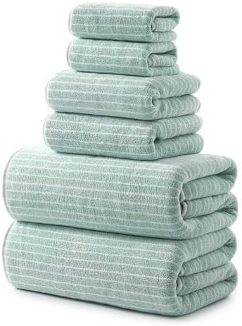 REDKISS 6-Piece Microfiber Bath Towel Set, Ultra Soft, Highly Absorbent & Quick Dry, 35x70 Inch Oversized, sage Green Towels for Bathroom, Spa, Gym, 2 Bath 2 Hand 2 Washcloths