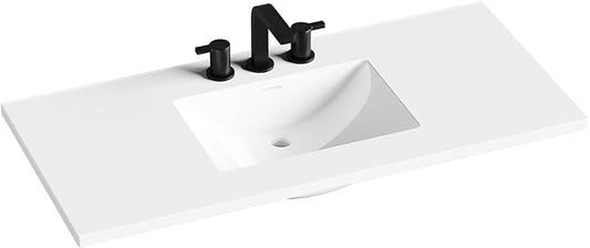 48 in. W x 22 in. D Single Sink Bathroom Vanity Top with Integrated Resin Basin, Stain-Resistant & Scratch-Resistant Bathroom Countertop, Without Matte Black Faucet & Pop up-Drain, White