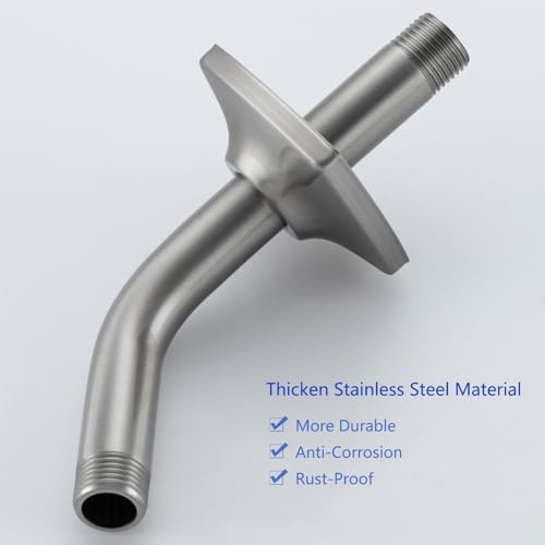 Angled Shower Arm with Flange 6 Inch Stainless Steel Stream Shower Head Replacement Pipe Wall Mounted Extension Arm, Brushed Nickel SW-91018-6BN.