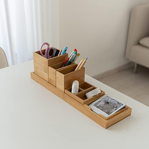 Bamboo Vanity Tray Set, 6-Piece Bathroom Organizer for Small Items