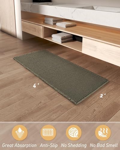 Upgraded Waffle Bath Mat Runner Absorbent Non Slip Bathroom Mat, 2' x 4'