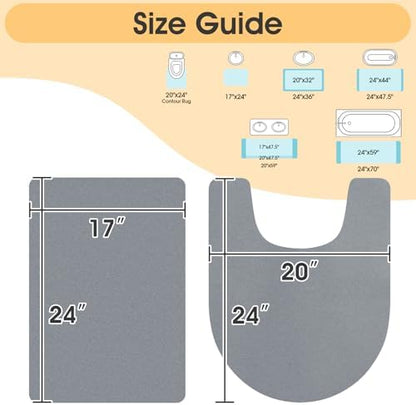 ACCUMTEK Non Slip Bath Mat, Thin Bathroom Rugs Fit Under Door, Quick Dry Bath Mats, Machine Washable Bath Rugs for Bathroom, Bathtub & Kitchen, Bathtub & Kitchen, Grey/Solid/2 Piece