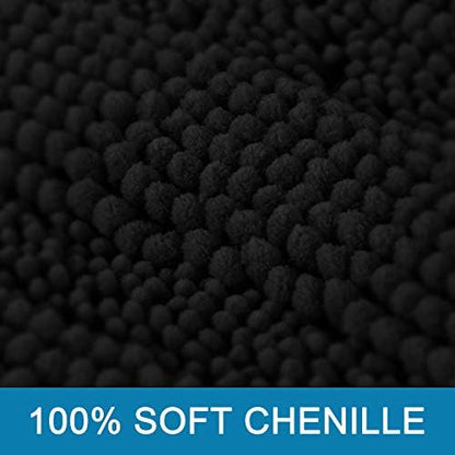 H.VERSAILTEX Bath Rugs for Bathroom Non Slip Bath Mats Extra Thick Chenille Striped Rug 20" x 32" Absorbent Non Skid Fluffy Soft Shaggy Washable Dry Fast Plush Mat for Indoor, Bath Room, Tub - Black