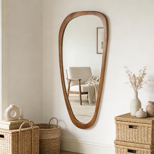 Irregular Asymmetrical Wall Mirror Full Length, 48"x22" Wooden Framed
