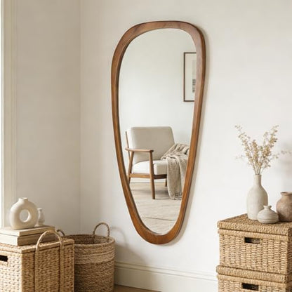 Irregular Asymmetrical Wall Mirror Full Length, 48"x22" Wooden Framed