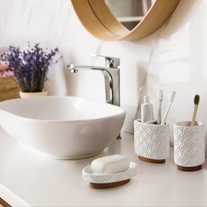 RQYIXI Ceramic Bathroom Accessories Set,White,5 Piece,Embossed Design