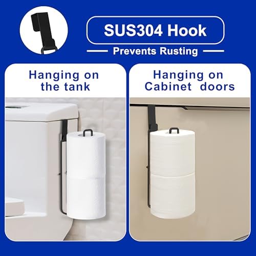 Black Toilet Paper Holder, Bathroom Toilet Paper Roll Holder with Reserve, Over The Tank Toilet Paper Holder with Storage, Bathroom Tissue Holder for 2 Rolls, 1PC