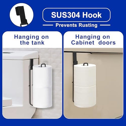 Black Toilet Paper Holder, Bathroom Toilet Paper Roll Holder with Reserve, Over The Tank Toilet Paper Holder with Storage, Bathroom Tissue Holder for 2 Rolls, 1PC
