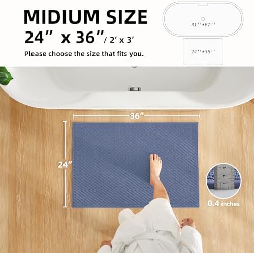 TYUU Bathroom Rugs Non Slip Washable, Super Absorbent Thin Bath Mat Quick Dry Low Pile Bathroom Rug, Denim Blue 24"x36"