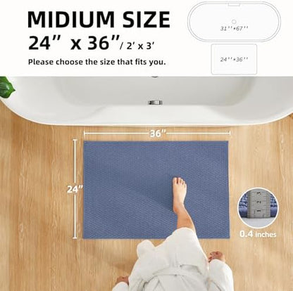 TYUU Bathroom Rugs Non Slip Washable, Super Absorbent Thin Bath Mat Quick Dry Low Pile Bathroom Rug, Denim Blue 24"x36"