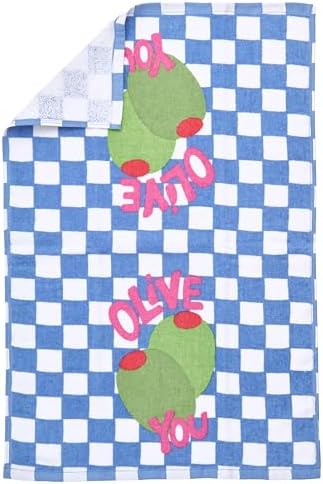 Ritz 4-Piece Kitchen Towel Set, Tomato & Olive Prints with Pine Green & Blue Textured Terry, 100% Cotton & Absorbent Blend, 16" x 26", Vintage Mediterranean Foodie Kitchen Decor