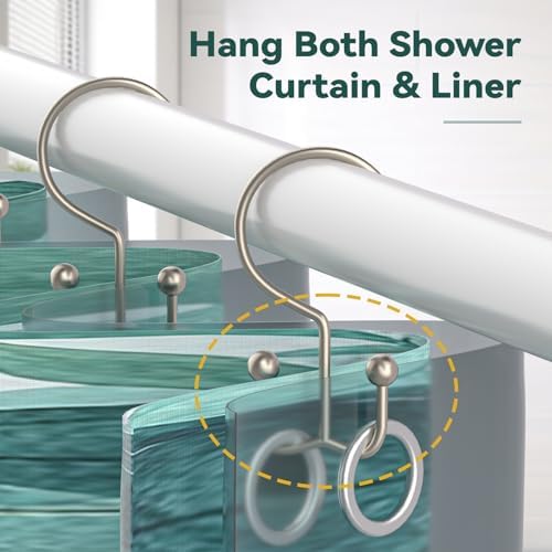Goowin Shower Curtain Hooks, 12 Pcs Shower Curtain Rings, Durable Shower Curtain Rings Rust Proof, Double Glide Shower Rings for Curtain, Simple Shower Hooks for Shower Curtain & Liner, Matte Nickel