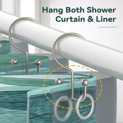 24 Pcs Shower Curtain Hooks, Goowin Shower Curtain Rings, Durable Shower Curtain Rings Rust Proof, Double Glide Shower Rings for Curtain, Simple Shower Hooks for Shower Curtain & Liner, Matte Nickel