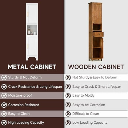 67" Tall Bathroom Storage Cabinet, Narrow Freestanding Bathroom Cabinet with 2 Doors & Adjustable Shelves, Slim Vertical Organizer for Bathroom, Entryway, Kitchen,Living Room（White）