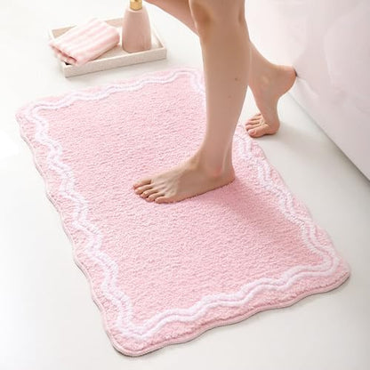TRUEDAYS Pink Scalloped Bath Mat, Soft Cute Bath Mat, 32x20 Inch