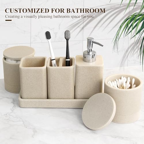 YMXYJM Bathroom Accessories Set, 6 Piece Soap Dispenser Set - Sand Beige