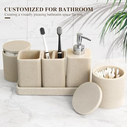 YMXYJM Bathroom Accessories Set, 6 Piece Soap Dispenser Set - Sand Beige