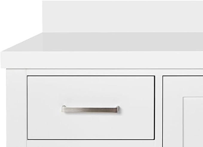 ARIEL Cambridge 60-inch Bathroom Vanity with Sink,Solid Wood, 1.5-inch Pure White Quartz Countertop & Backsplash, Single Rectangular Porcelain Sink, 2 Soft Closing Doors, 9 Dovetail Drawers, White