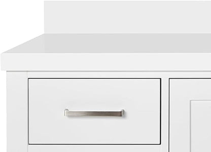 ARIEL Cambridge 60-inch Bathroom Vanity with Sink,Solid Wood, 1.5-inch Pure White Quartz Countertop & Backsplash, Single Rectangular Porcelain Sink, 2 Soft Closing Doors, 9 Dovetail Drawers, White