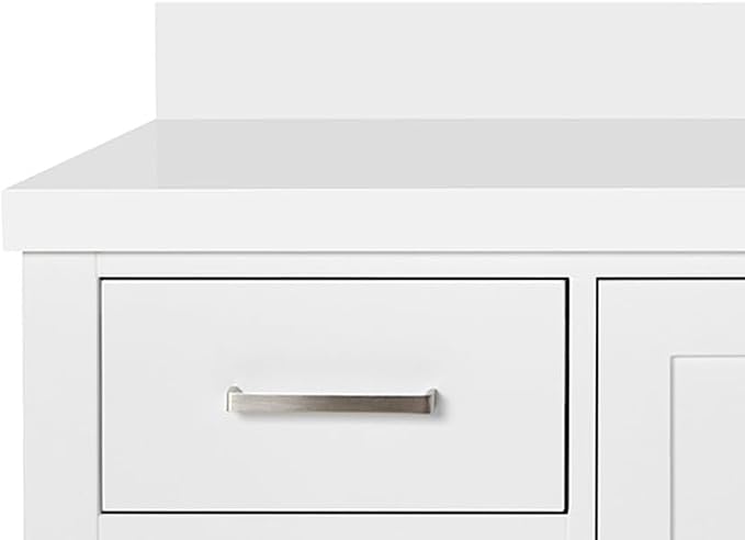 ARIEL Cambridge 60-inch Bathroom Vanity with Sink,Solid Wood, 1.5-inch Pure White Quartz Countertop & Backsplash, Single Rectangular Porcelain Sink, 2 Soft Closing Doors, 9 Dovetail Drawers, White