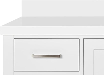 ARIEL Cambridge 60-inch Bathroom Vanity with Sink,Solid Wood, 1.5-inch Pure White Quartz Countertop & Backsplash, Single Rectangular Porcelain Sink, 2 Soft Closing Doors, 9 Dovetail Drawers, White