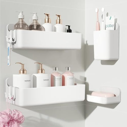 Nieifi Adhesive Shower Shelves, White, 4 Pieces