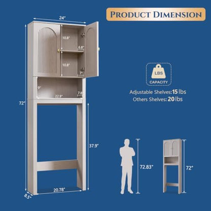 72" Over The Toilet Storage Cabinet, Bathroom Storage Cabinet, Light Grey
