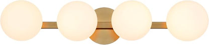 Gold Bathroom Vanity Light Fixtures, Modern 4 Lights Aged Brass Globe Wall Sconce Lighting, Porch Wall Mount Light Fixture for Bathroom, Mirror Cabinets Hallway Stairs (Aged Brass, 4-Light)